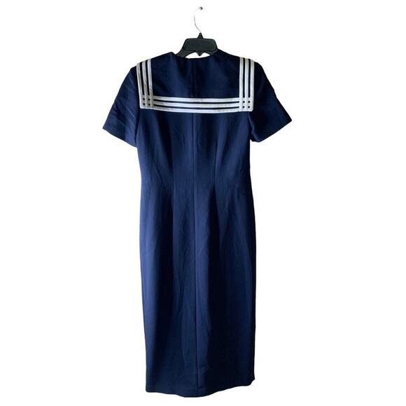 Vintage Amanda Smith Maxi Dress Size 10 Petite Navy Stripes Sailor Nautical - Picture 2 of 8